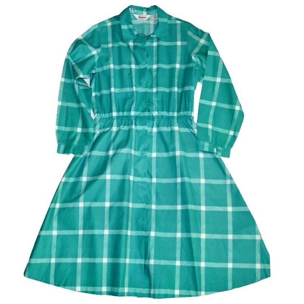 80s Sears The Shirtdress Windowpane Plaid Button-up 9-5 Secretary Collared Dress